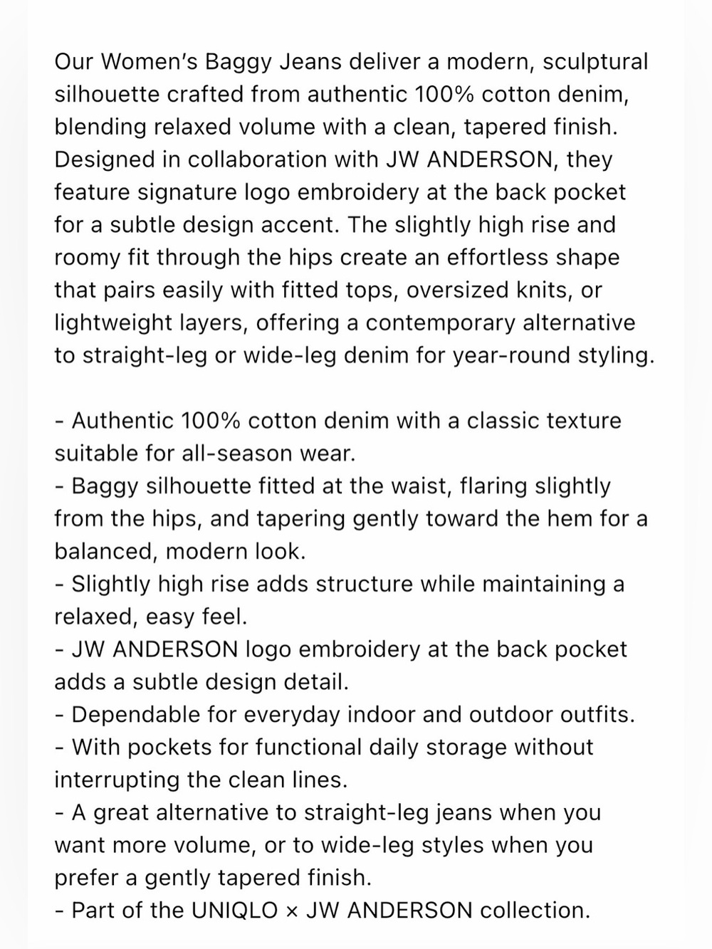 Uniqlo JW Anderson Women’s Blue Baggy Jeans - Picture 8 of 9